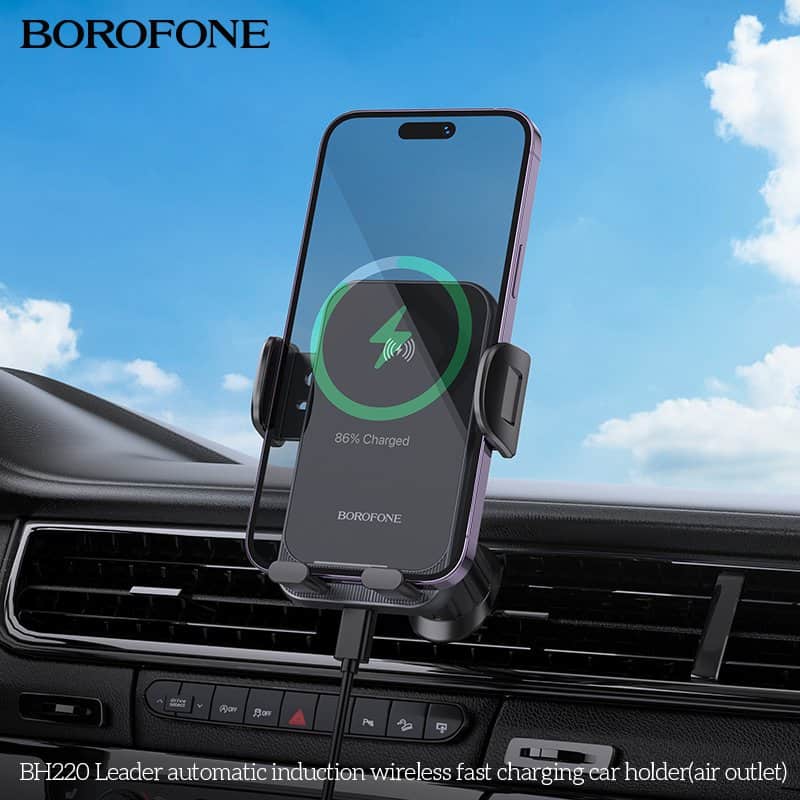 Borofone BH220 15W Automatic Induction Wireless Fast Charging Air Vent Car Mount Phone Holder Borofone BH220 15W Automatic Induction Wireless Fast Charging Air Vent Car Mount Phone Holder